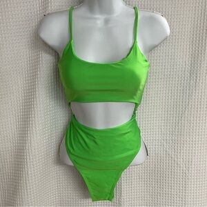 Rowme ladies neon green, cut out one piece size large (NWT)
